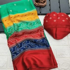 Sea Green Bandhej Print Moss Chiffon Saree