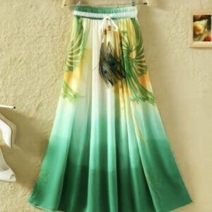 Sea Green Digital Print Silk Ladies Skirt and Fancy Dori