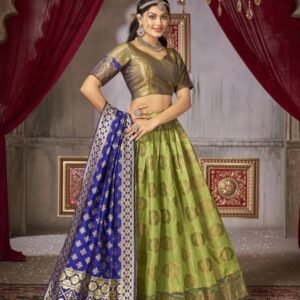 Mehendi Green Jaquard Silk Lehenga Choli