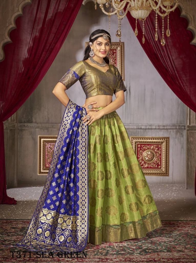sea green jaquard silk lehenga 1725450410 Mehendi Green Jaquard Silk Lehenga Choli