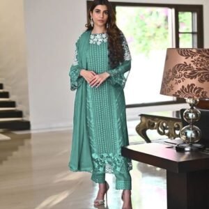Sea Green Trending Sequence Readymade Designer Suits With Pent And Georgette Dupatta