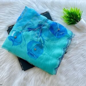 Semi Organza Handcraft Work Saree With Printed Organza Blouse