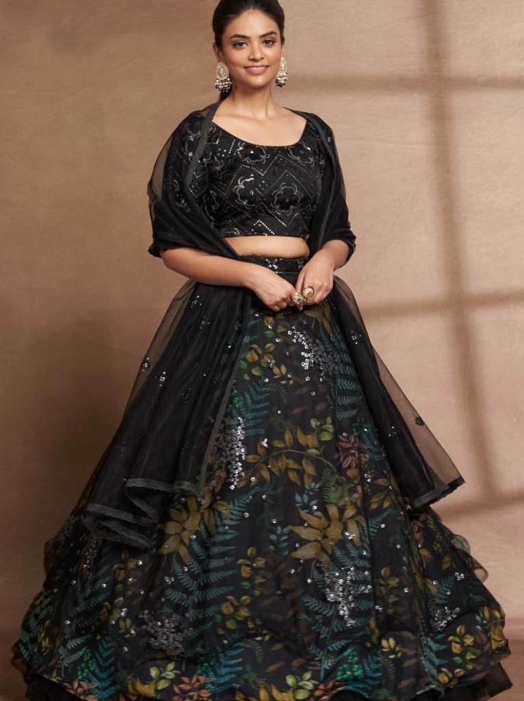 semi stitched black organza di 1712921563 Semi Stitched Black Organza Digital Printed and Sequence Work Lehenga Choli