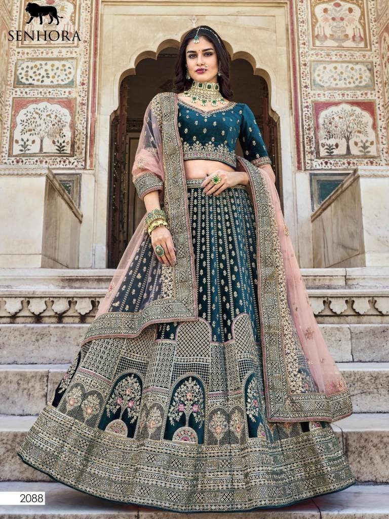 senhora bridal look 2088 rama 1712223956 Senhora Bridal Look 2088 Rama Semi Stitch Velvet Lehenga