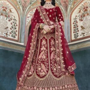 Senhora Bridal Look 2088 Red Semi Stitch Velvet Lehenga