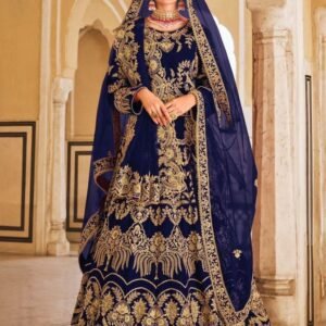 Senhora Vedanshi 3010B Indian Wedding Blue Velvet Bridal Lehenga