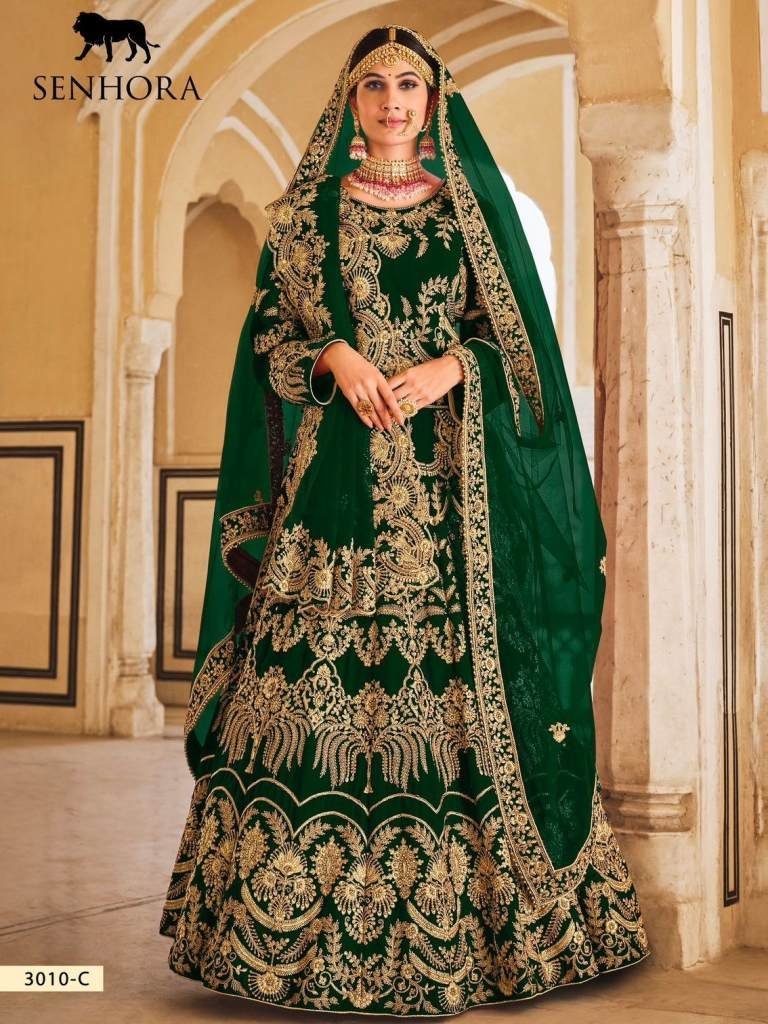senhora vedanshi 3010c indian 1712222805 Senhora Vedanshi 3010C Indian Wedding Green Velvet Bridal Lehenga