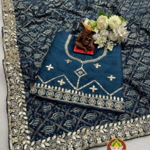 Sequence Codding work Vichitra Silk Rama Saree