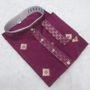 Sequence Embroidery Work Wine Silk Kurta And Pyjama