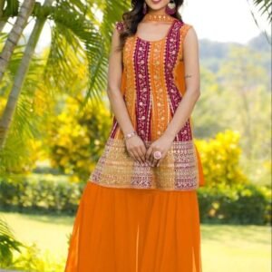 Sequence Embroidery Work Yellow Sharara Suit