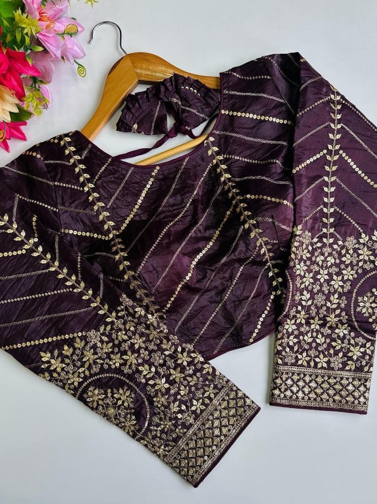 sequence work brown colour rea 1742446936 Sequence Work Brown Colour Ready Made Blouse