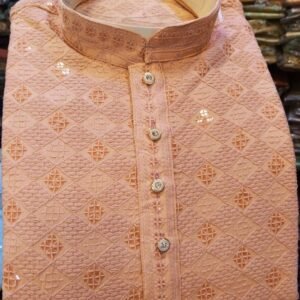 Sequence Work Rayon Peach Kurta And Pyjama