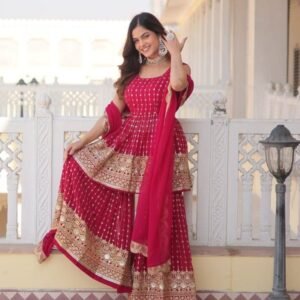 Sequins Work Faux Georgette Readymade Kurtis Gharara