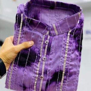 Shibori Patterned Silk Purple Color Kurta with Crochet Design