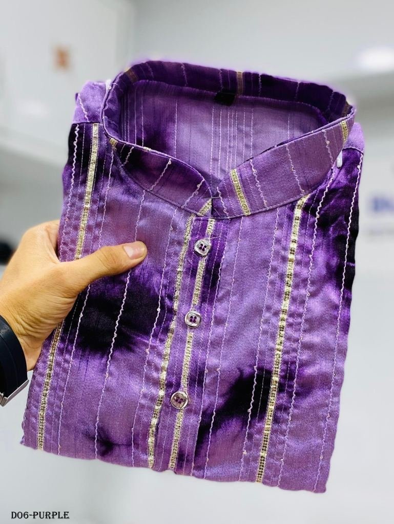 shibori patterned silk purple 1717665917 Shibori Patterned Silk Purple Color Kurta with Crochet Design