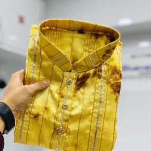 Shibori Patterned Silk Yellow Color Kurta with Crochet Design
