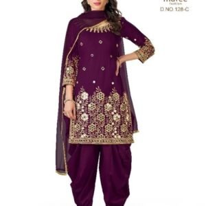 Shreematee Fashion Presents Real Mirror Work Wine Patiala Suit128