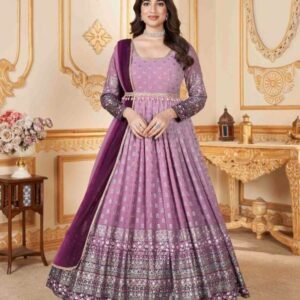 Shubhkala Flory Vol 45 Pink Foil Printed Stitched Full Length Gown with Dupatta 5012
