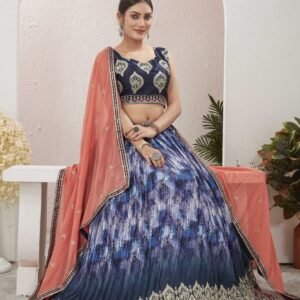 Silk Blend Embroidered Blue Lehenga Choli