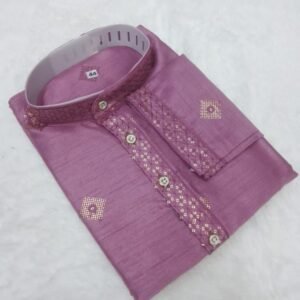 Silk Onion Pink Kurta And Pyjama with Sequence Embroidery Work