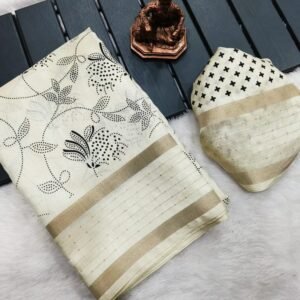 Silk Touch Leaf Double Printed Dola Silk Saree