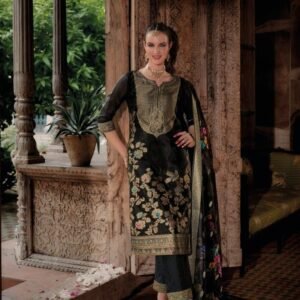 Silkyness 3 Black Branded And Gorgeous Handwork Organza Jacquard Kurtis Set