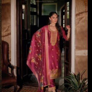 Silkyness 3 Maroon Branded And Gorgeous Handwork Organza Jacquard Kurtis Set