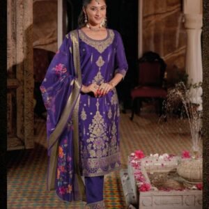 Silkyness 3 Purple Branded And Gorgeous Handwork Organza Jacquard Kurtis Set