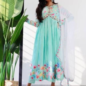 Sky Blue Beautiful Alia Cut Kurti Pant Set