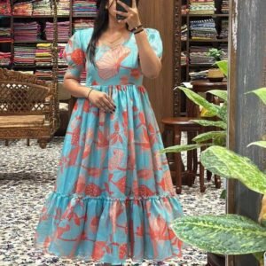 Sky Blue Beautiful Kota Chex Ladies Midi Dress