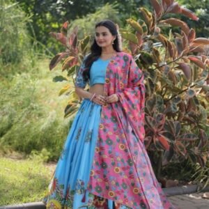 Sky blue Designer Dola Silk Lehenga Choli With Dori Latkan