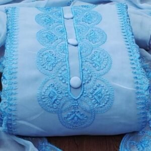 Sky Blue Embroidered Unstitched Salwar Suit Set
