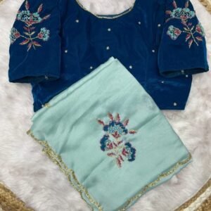 Sky Blue Exclusive Bollywood Two Ton Rangoli Silk Saree With Readymade Blouse