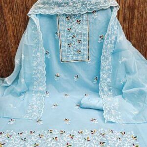 Sky Blue Fancy Heavy Embroidery Work Unstitch Suit