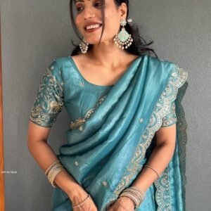 Sky Blue Festive Lehenga With Gold Crush Finish Fully Stitched Outfit