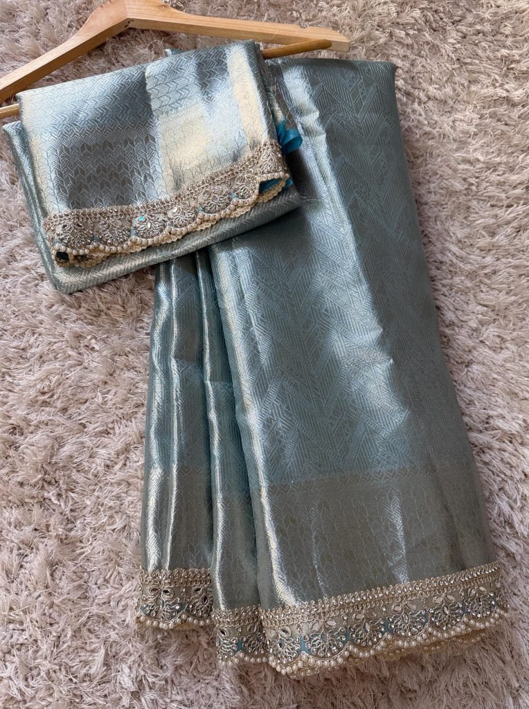 sky blue kanjivaram bridal was 1748943511 Sky Blue Kanjivaram bridal Waskat Banarasi Silk Saree