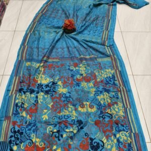 Sky Blue Soft Bangalori Handcraft Kanthastich Saree