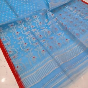 Sky Blue Soft Pure Maslin Dhakai Jamdani Saree