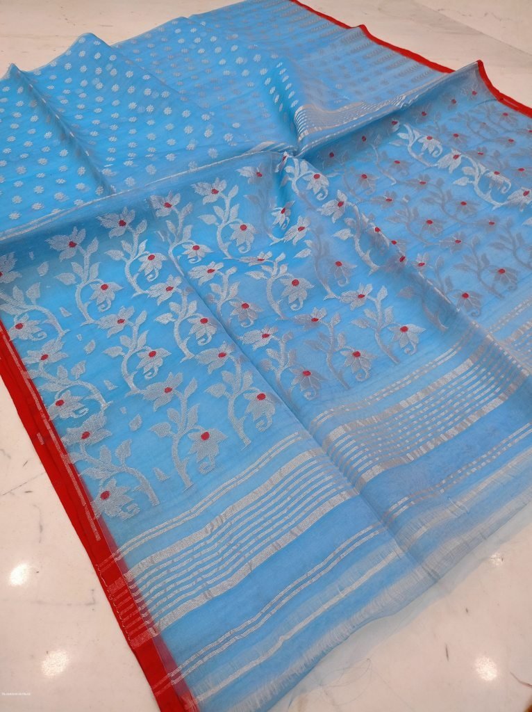 sky blue soft pure maslin dhak 1712392232 Sky Blue Soft Pure Maslin Dhakai Jamdani Saree