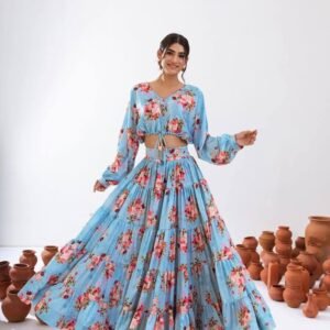 Sky Blue Stylish Indo Western Ensemble