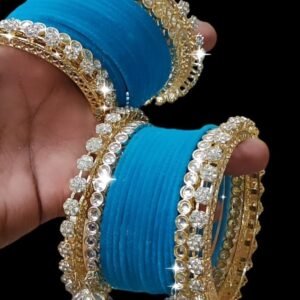 Sky Blue Velvet Golden Jhumki Set