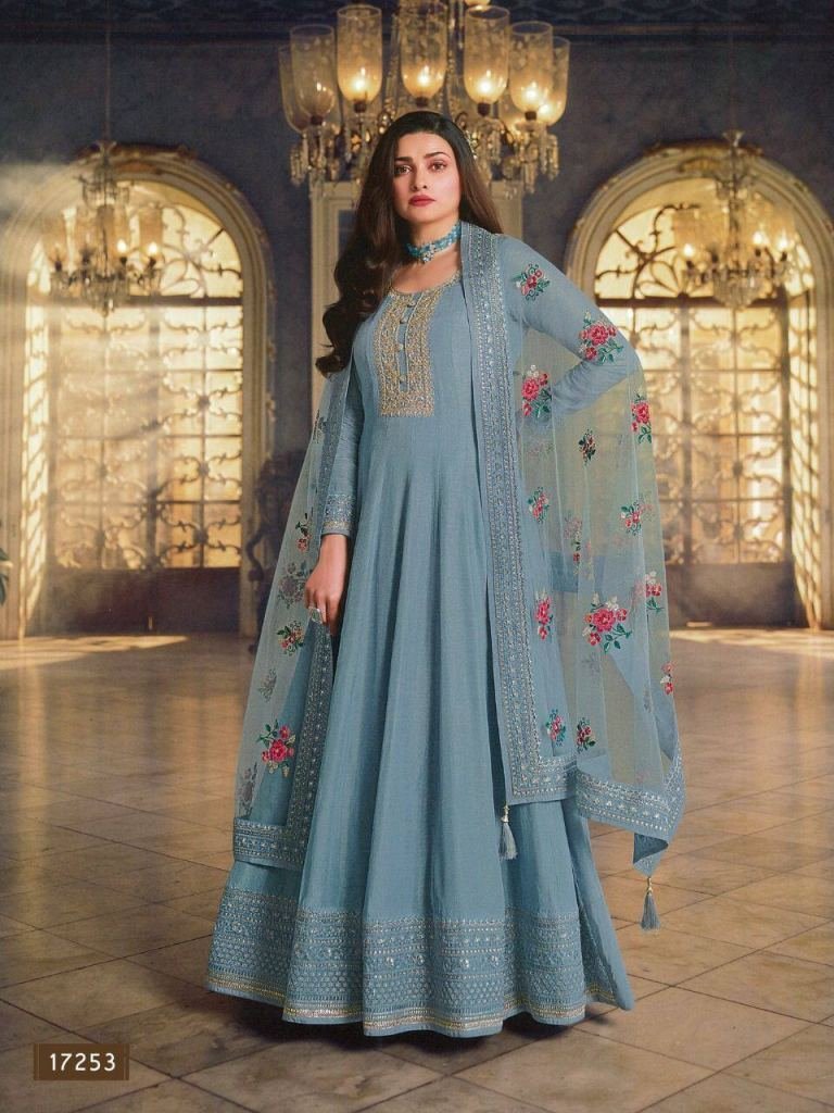 sky color dola silk long anark 1727348238 Sky Color Dola Silk Long Anarkali Salwar Suit
