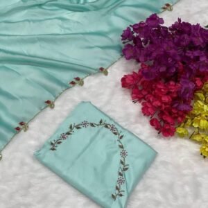 Sky Designer Handwork And Cutwork Rangoli Silk Saree