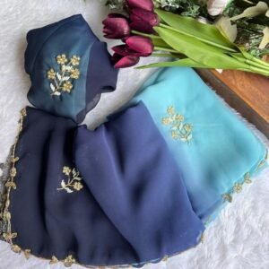 Sky Exclusive Duel Shade Hand Work Georgette Saree