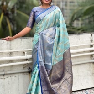Sky Traditional Kanjivaram Tissues Pattu Saree With Zari Work