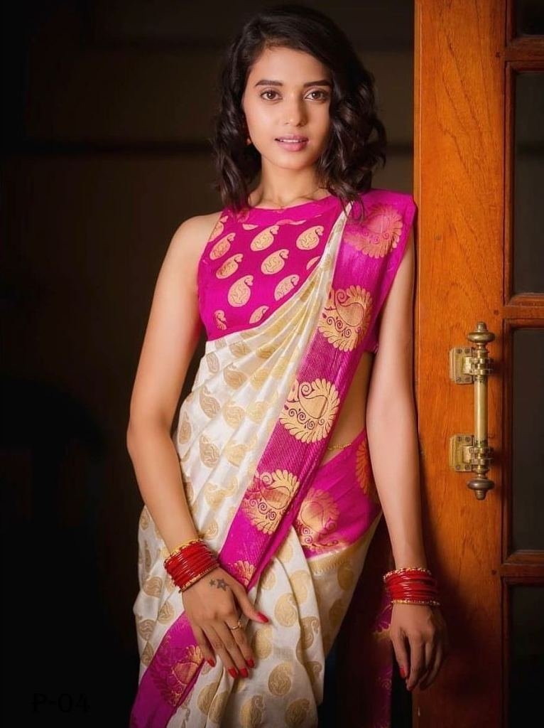 soft beautiful lichi silk sare 1718021633 Soft Beautiful White Lichi Silk Saree With Pink Border