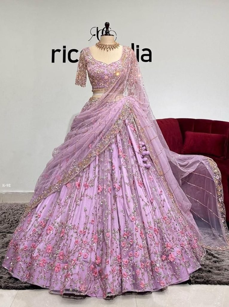 soft butterfly net lavender se 1735036271 Soft Butterfly Net Lavender Sequins Embroidered Work Lehenga