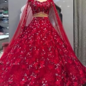Soft Butterfly Net With Sequence Work Red Designers Lehenga
