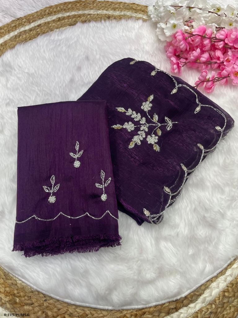 soft crunchy silk purple color 1725959169 Soft Crunchy Silk Purple Color Saree With Sequence Work