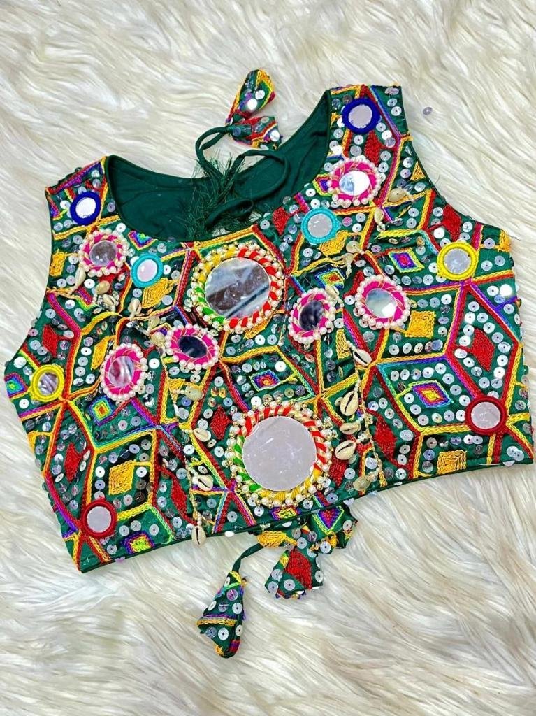 soft italian dark green ready 1748592768 Soft Italian Dark Green Ready Made Navratri Blouse